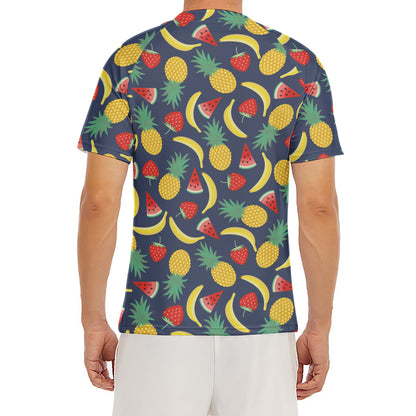 Cute Tropical Fruits Pattern Print Men's Short Sleeve Rash Guard