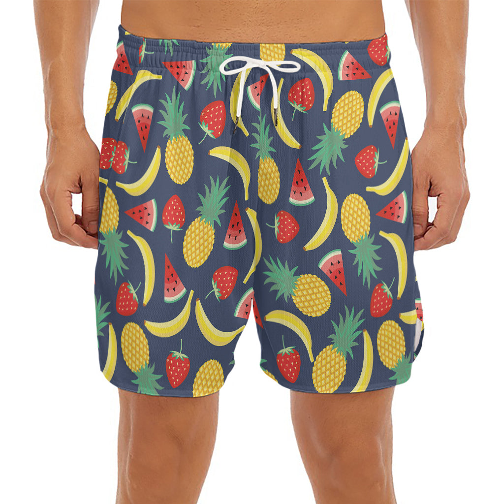Cute Tropical Fruits Pattern Print Men's Split Running Shorts