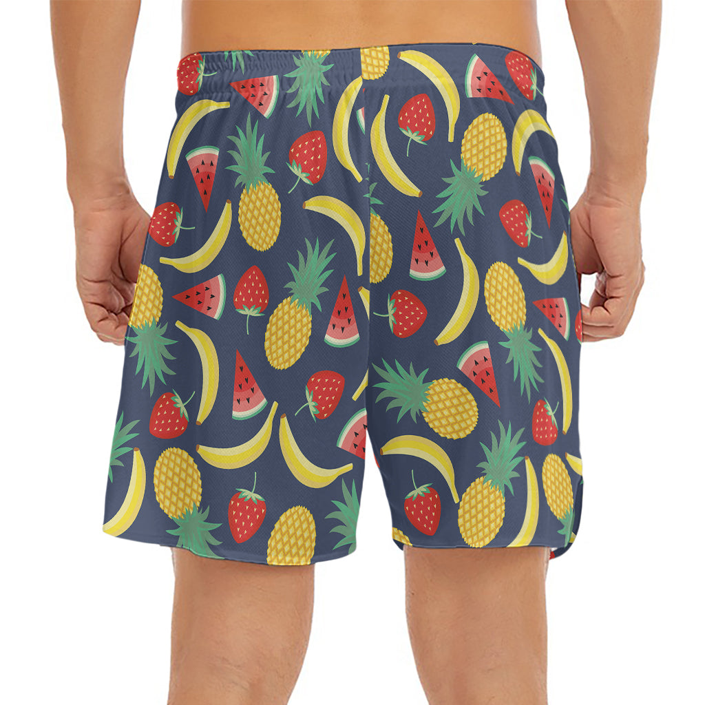 Cute Tropical Fruits Pattern Print Men's Split Running Shorts