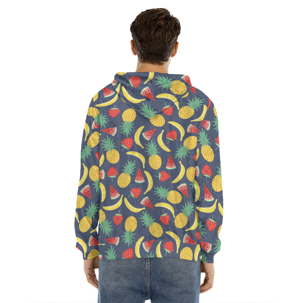 Cute Tropical Fruits Pattern Print Men's Velvet Pullover Hoodie