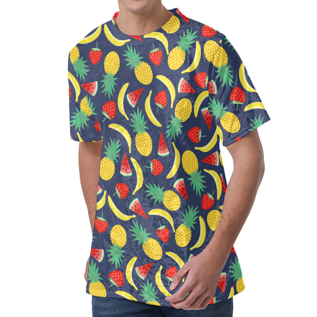 Cute Tropical Fruits Pattern Print Men's Velvet T-Shirt