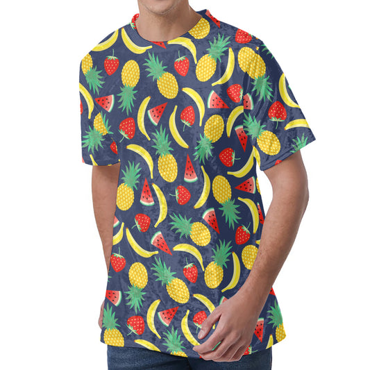 Cute Tropical Fruits Pattern Print Men's Velvet T-Shirt