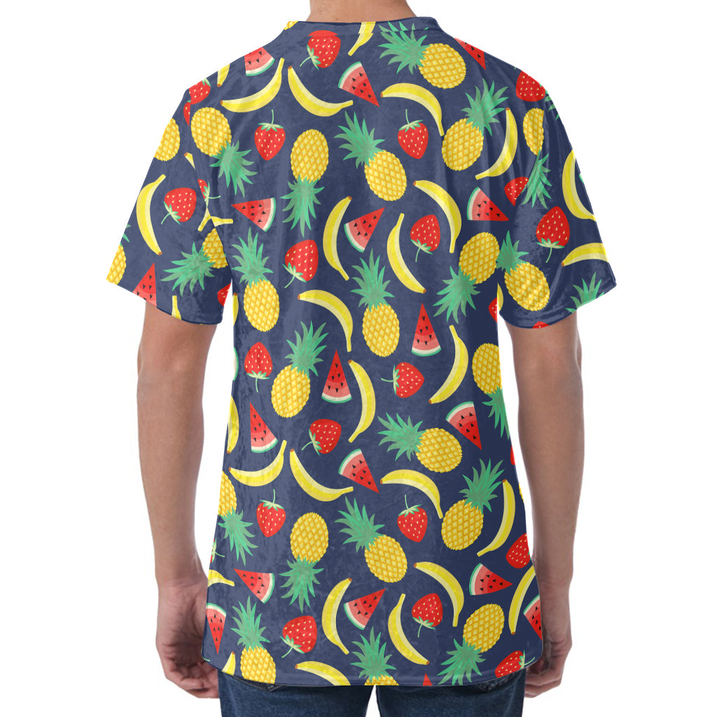 Cute Tropical Fruits Pattern Print Men's Velvet T-Shirt
