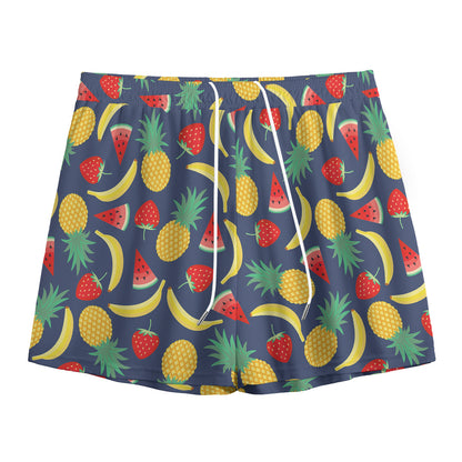 Cute Tropical Fruits Pattern Print Mesh Shorts