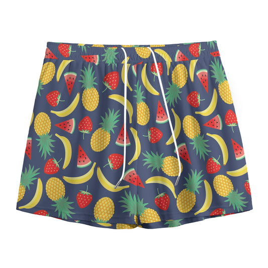 Cute Tropical Fruits Pattern Print Mesh Shorts