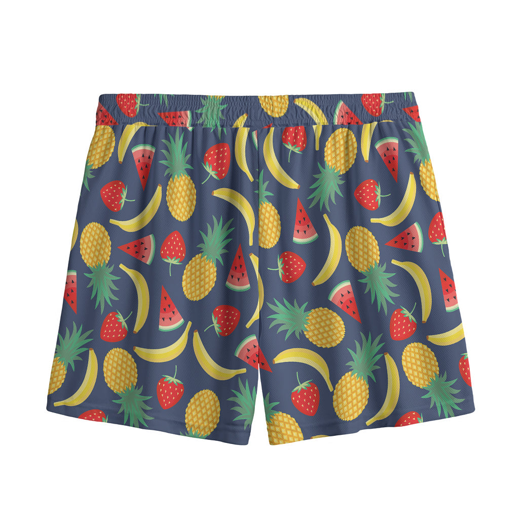 Cute Tropical Fruits Pattern Print Mesh Shorts