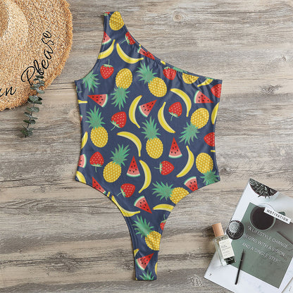 Cute Tropical Fruits Pattern Print One Shoulder Bodysuit
