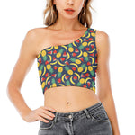 Cute Tropical Fruits Pattern Print One Shoulder Crop Top