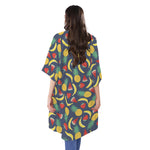 Cute Tropical Fruits Pattern Print Open Front Beach Cover Up