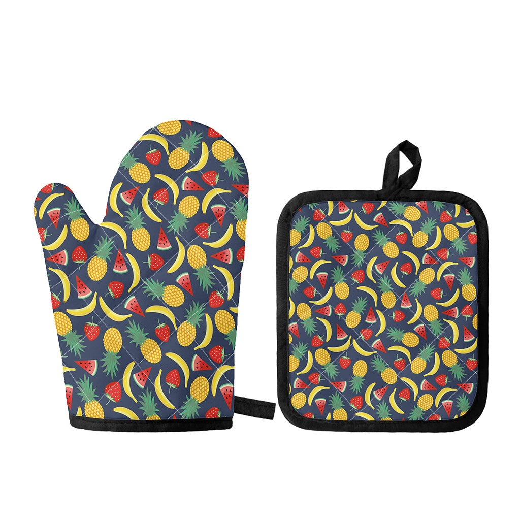 Cute Tropical Fruits Pattern Print Oven Mitt And Pot Holder Set