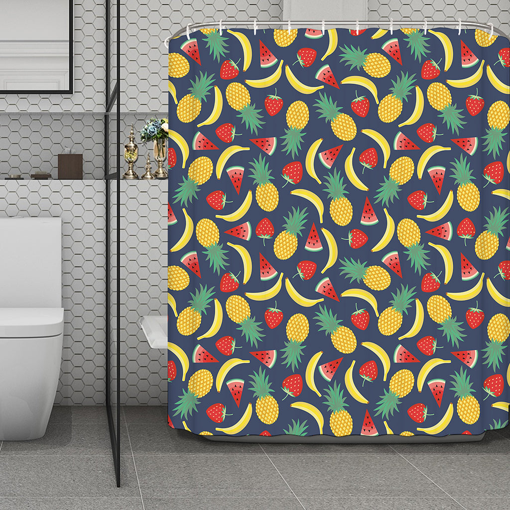 Cute Tropical Fruits Pattern Print Polyester Shower Curtain