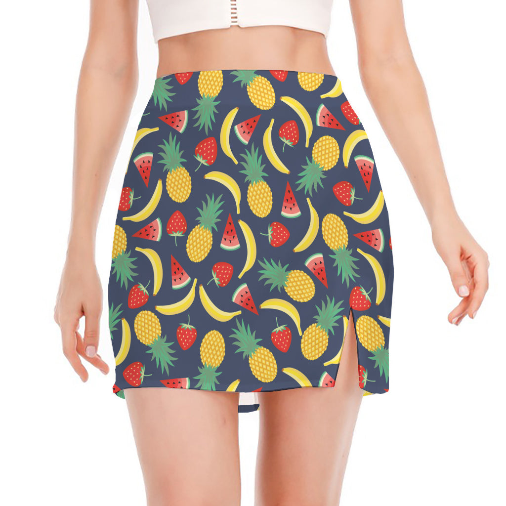 Cute Tropical Fruits Pattern Print Side Slit Mini Skirt