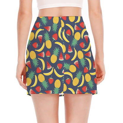 Cute Tropical Fruits Pattern Print Side Slit Mini Skirt