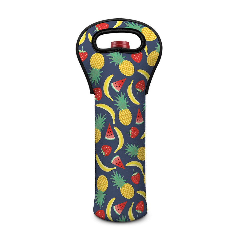 Cute Tropical Fruits Pattern Print Single Neoprene Wine Tote