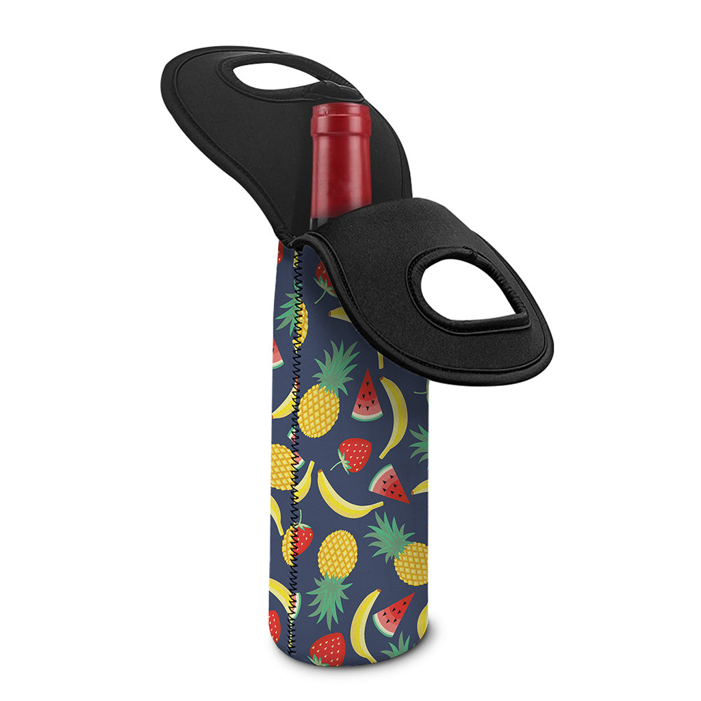 Cute Tropical Fruits Pattern Print Single Neoprene Wine Tote