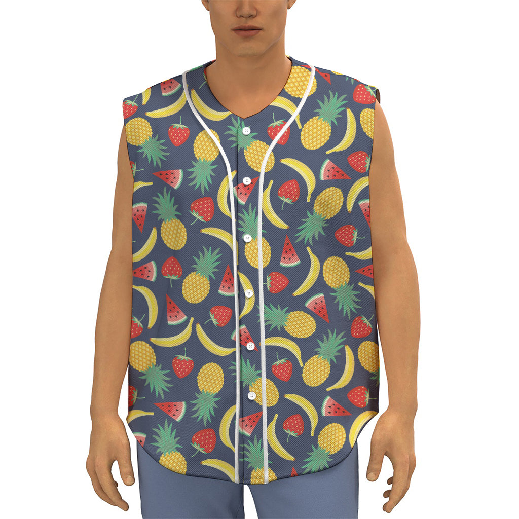 Cute Tropical Fruits Pattern Print Sleeveless Baseball Jersey