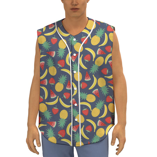 Cute Tropical Fruits Pattern Print Sleeveless Baseball Jersey