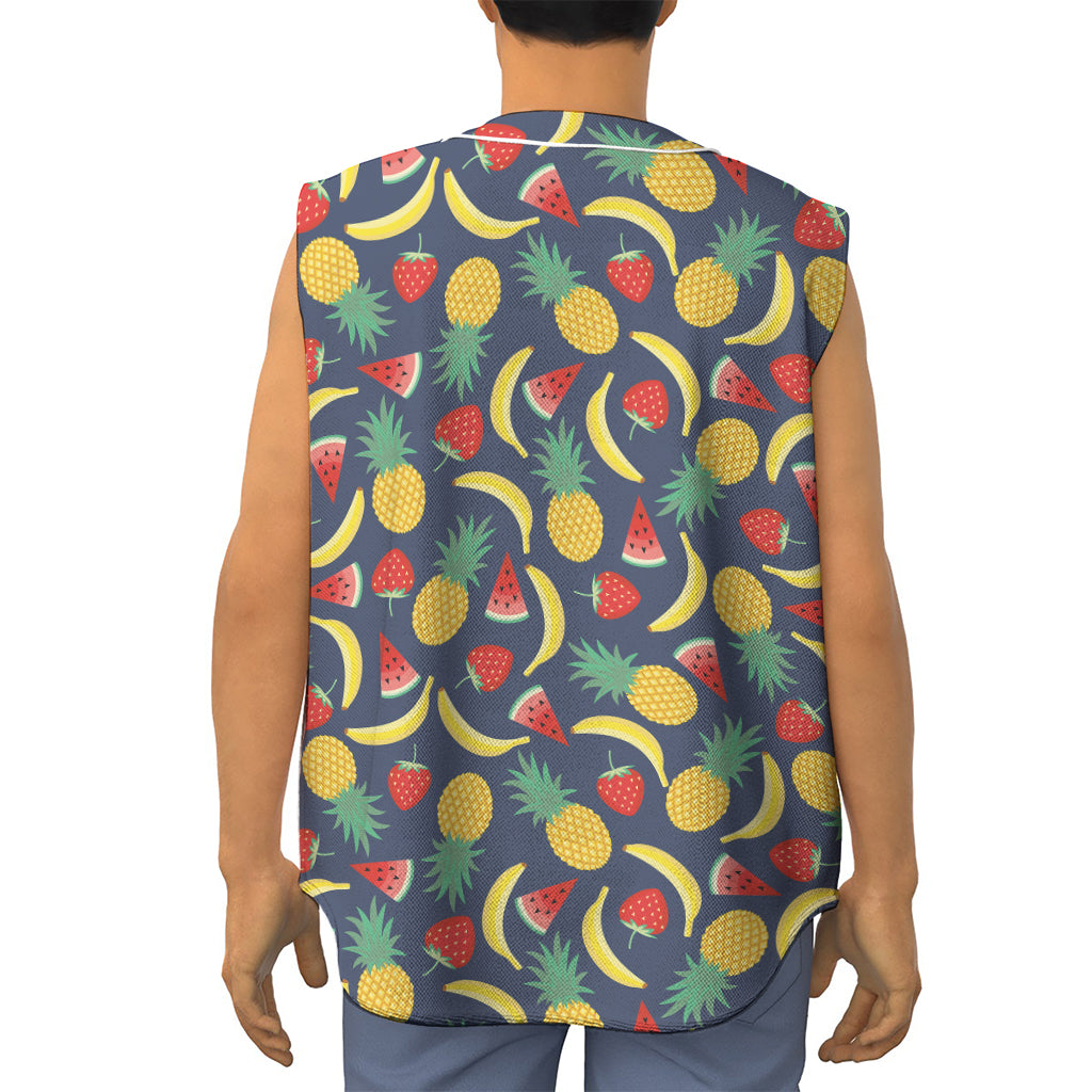 Cute Tropical Fruits Pattern Print Sleeveless Baseball Jersey