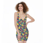 Cute Tropical Fruits Pattern Print Sleeveless Bodycon Dress