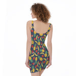 Cute Tropical Fruits Pattern Print Sleeveless Bodycon Dress