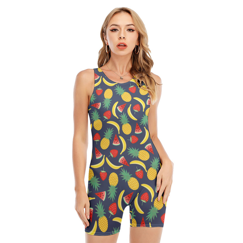 Cute Tropical Fruits Pattern Print Sleeveless One Piece Swimsuit