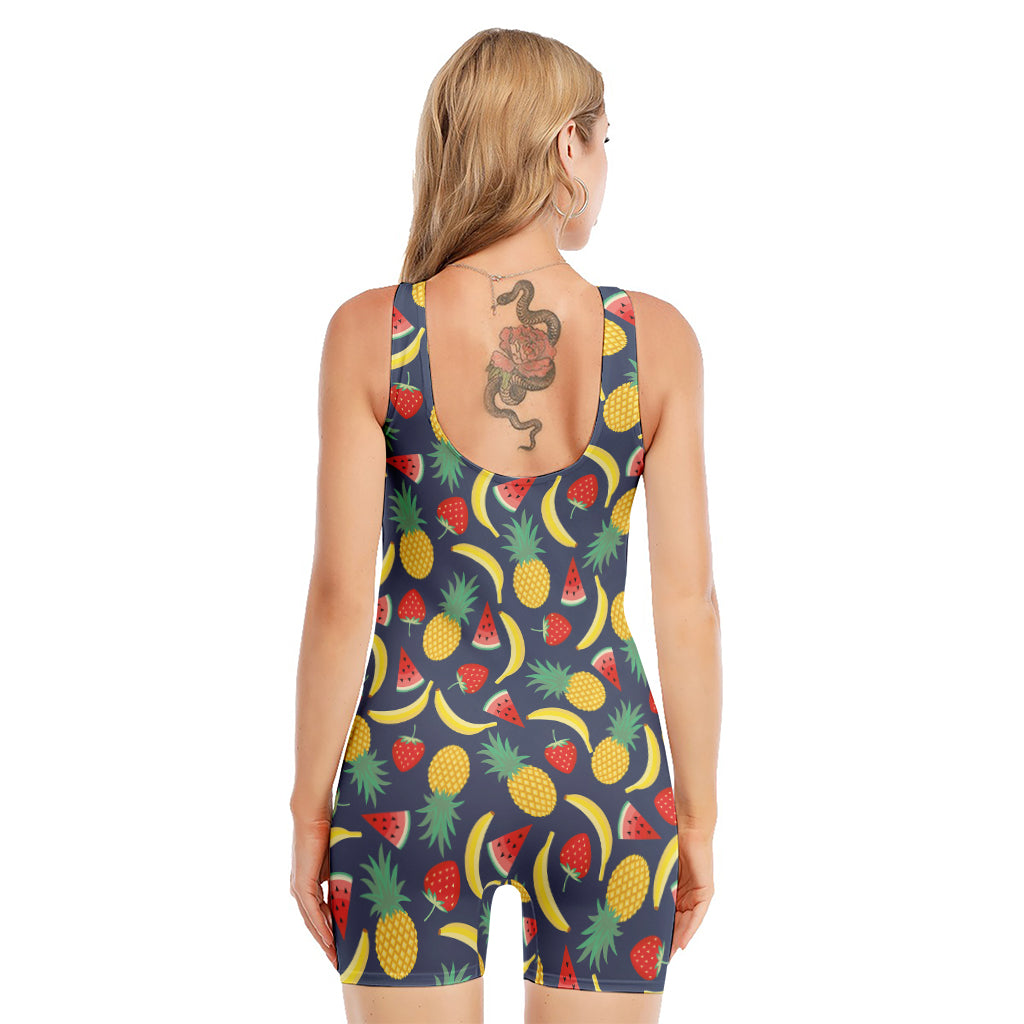 Cute Tropical Fruits Pattern Print Sleeveless One Piece Swimsuit