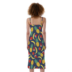 Cute Tropical Fruits Pattern Print Slim Fit Midi Cami Dress