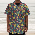 Cute Tropical Fruits Pattern Print Textured Short Sleeve Shirt