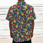 Cute Tropical Fruits Pattern Print Textured Short Sleeve Shirt