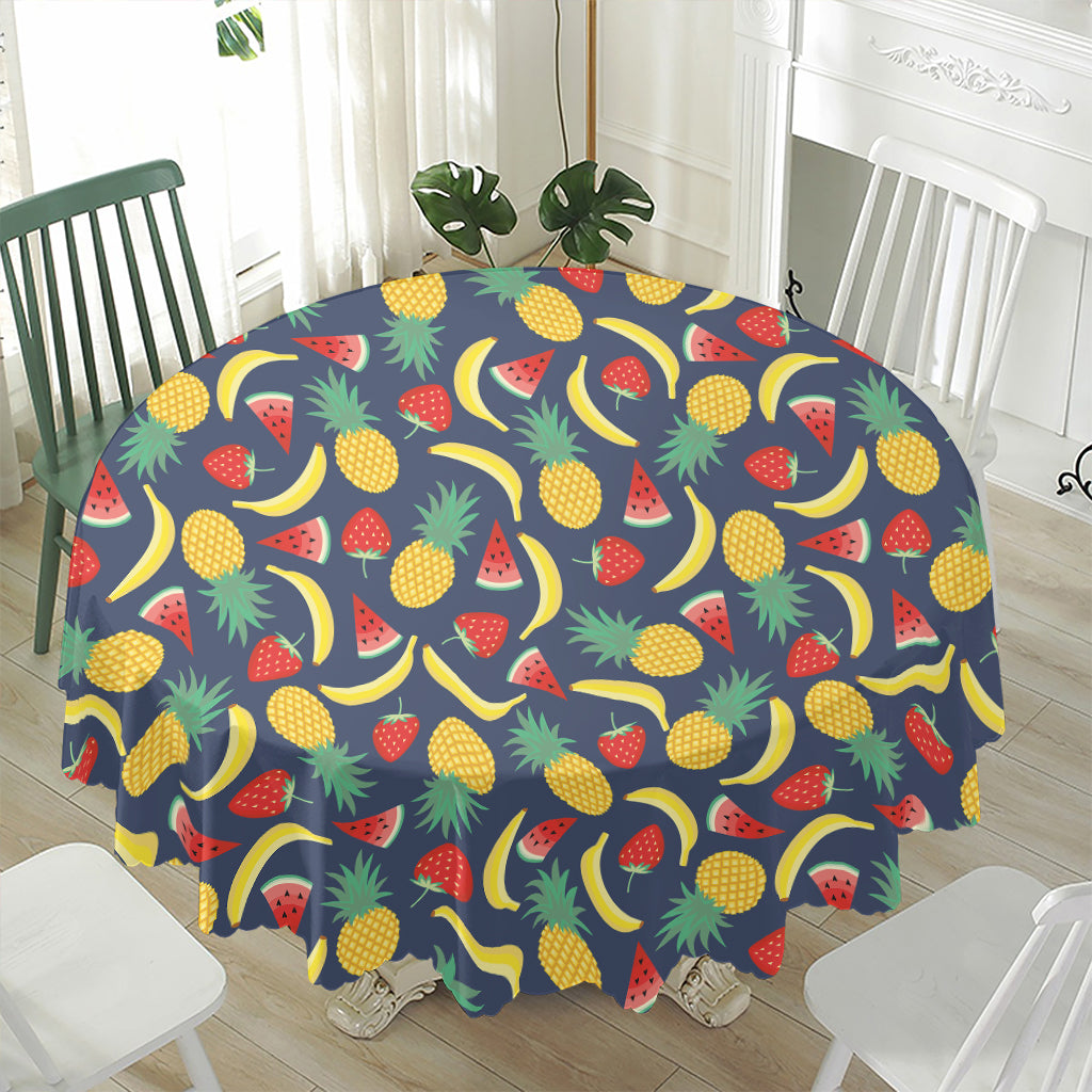 Cute Tropical Fruits Pattern Print Waterproof Round Tablecloth