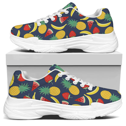 Cute Tropical Fruits Pattern Print White Chunky Shoes
