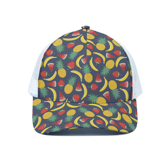 Cute Tropical Fruits Pattern Print White Mesh Trucker Cap