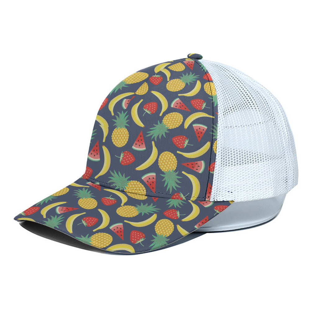 Cute Tropical Fruits Pattern Print White Mesh Trucker Cap