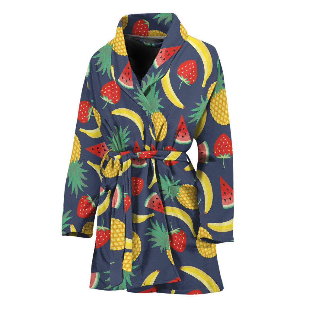 Cute Tropical Fruits Pattern Print Women's Bathrobe