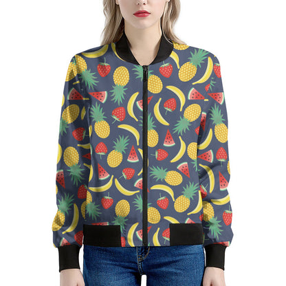 Cute Tropical Fruits Pattern Print Women's Bomber Jacket