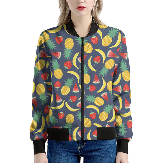 Cute Tropical Fruits Pattern Print Women's Bomber Jacket