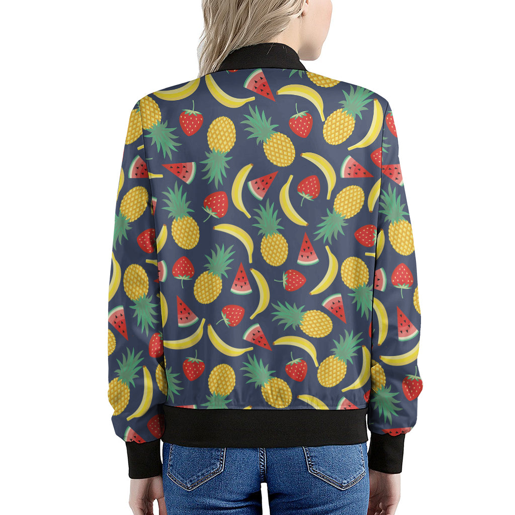Cute Tropical Fruits Pattern Print Women's Bomber Jacket