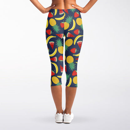 Cute Tropical Fruits Pattern Print Women's Capri Leggings