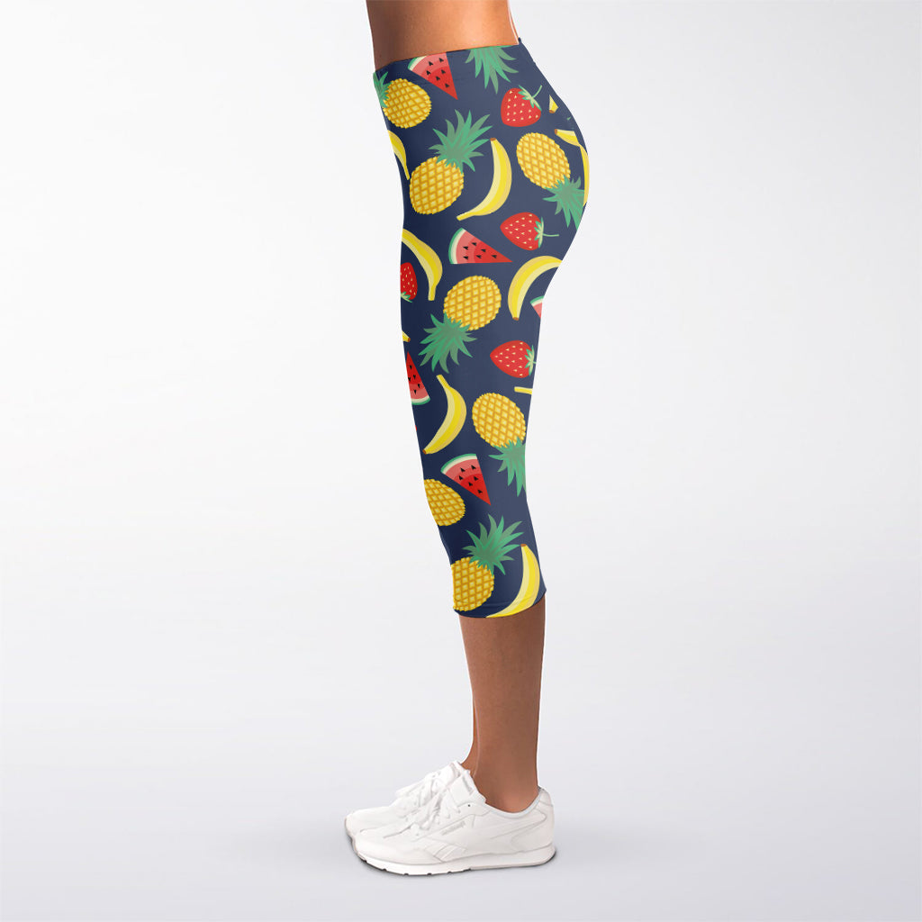 Cute Tropical Fruits Pattern Print Women's Capri Leggings