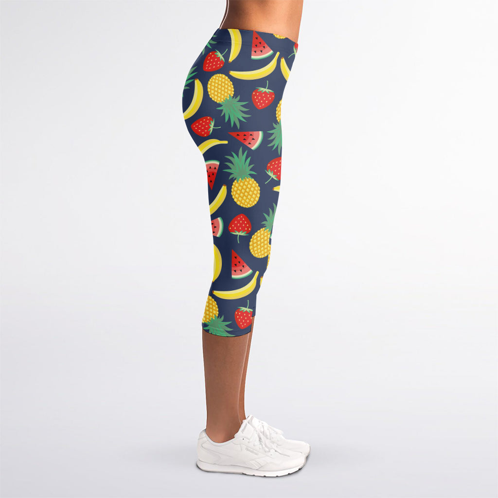 Cute Tropical Fruits Pattern Print Women's Capri Leggings
