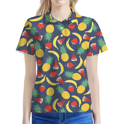 Cute Tropical Fruits Pattern Print Women's Polo Shirt