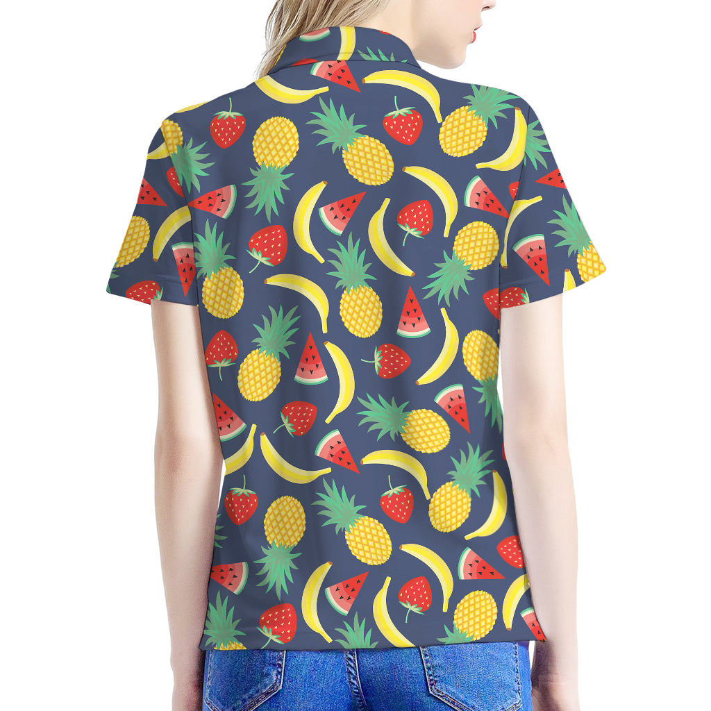 Cute Tropical Fruits Pattern Print Women's Polo Shirt