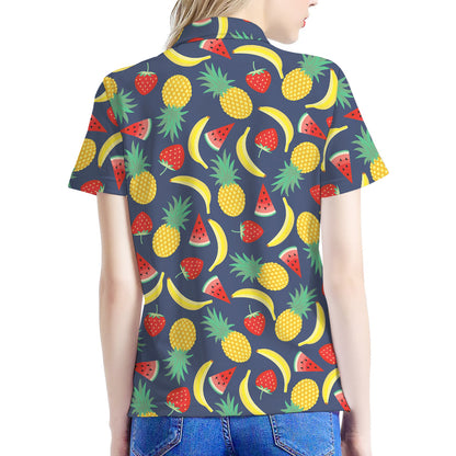 Cute Tropical Fruits Pattern Print Women's Polo Shirt