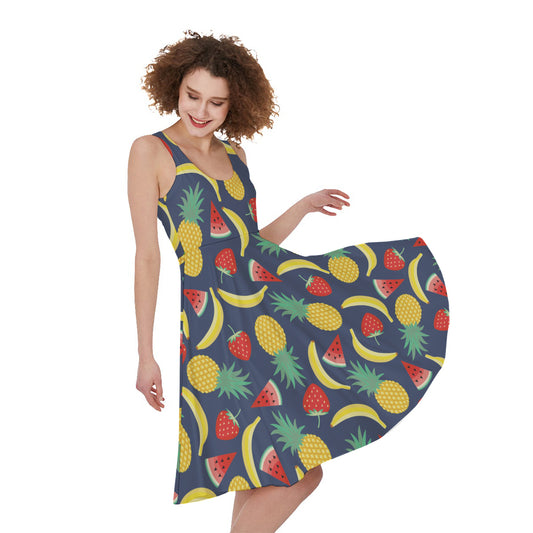 Cute Tropical Fruits Pattern Print Women's Sleeveless Dress