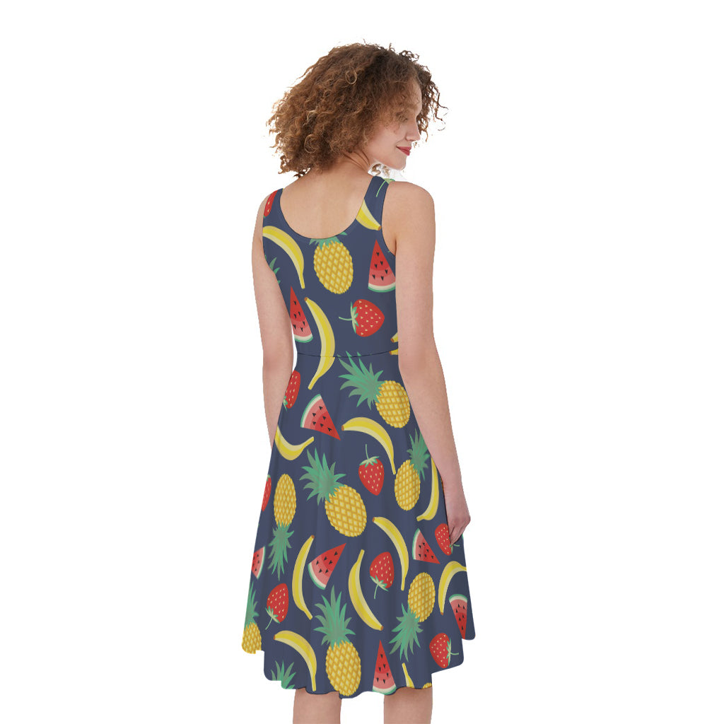 Cute Tropical Fruits Pattern Print Women's Sleeveless Dress