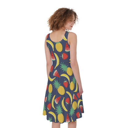 Cute Tropical Fruits Pattern Print Women's Sleeveless Dress