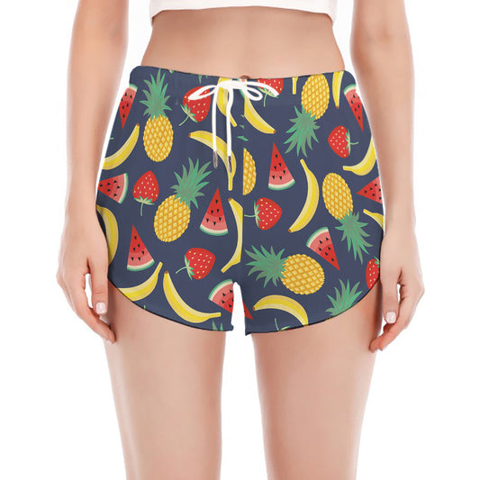 Cute Tropical Fruits Pattern Print Women's Split Running Shorts