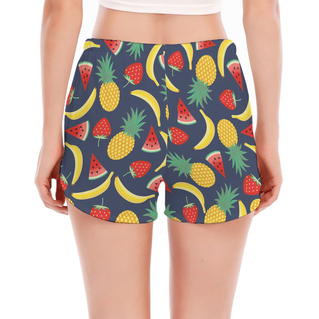 Cute Tropical Fruits Pattern Print Women's Split Running Shorts