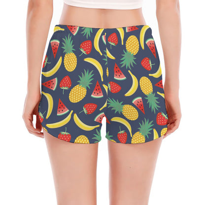 Cute Tropical Fruits Pattern Print Women's Split Running Shorts