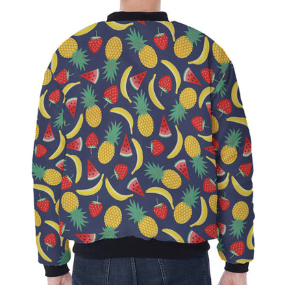 Cute Tropical Fruits Pattern Print Zip Sleeve Bomber Jacket